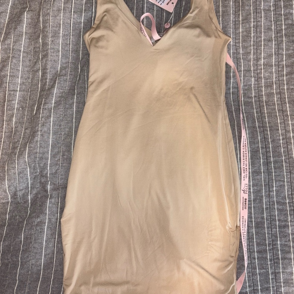 Oh Polly Double Lined Bodycon Bone Slip Dress